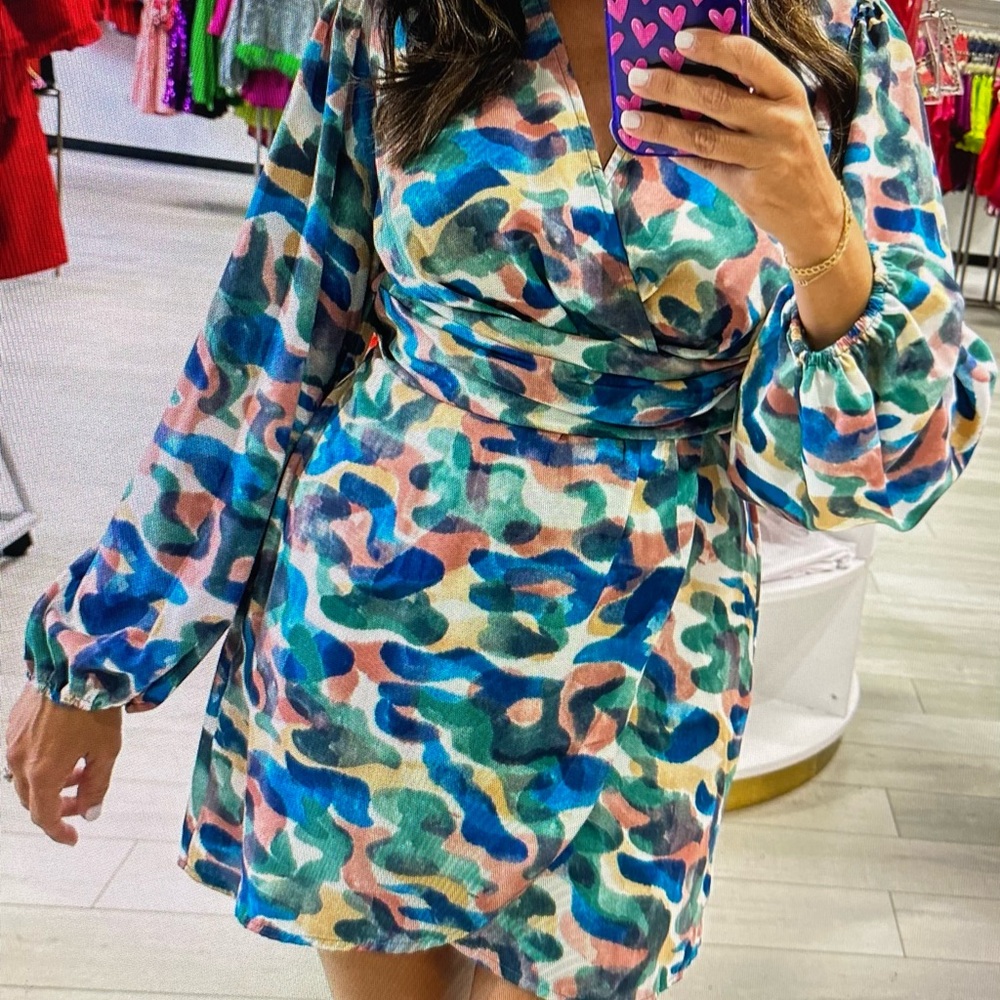 Stunning Long Sleeve Watercolor Mini Dress
